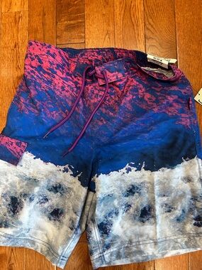 George Men's Blue & Pink Wave-Print Swim Board Shorts